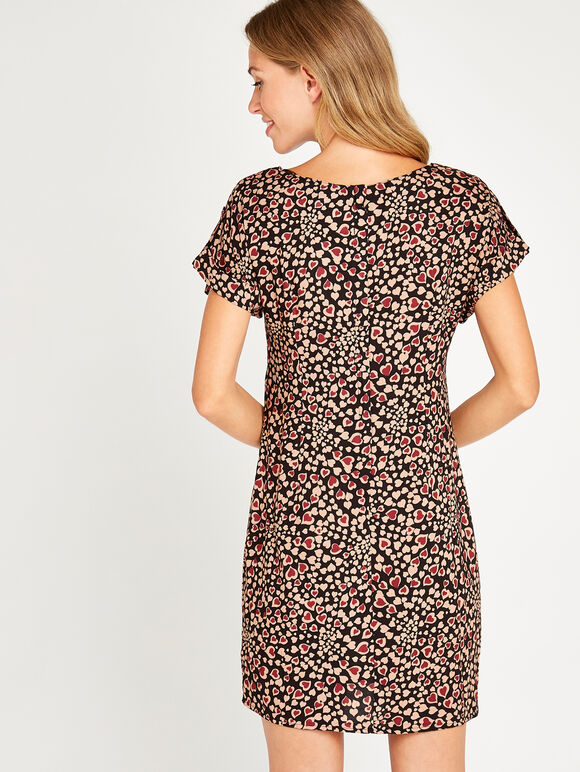 Black Layered Heart Shift Dress, Black, large
