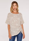 Flower Stitch  Ruched Top, Stone, large