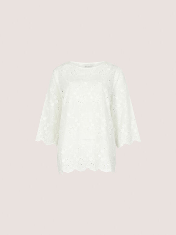 Flower Bell Sleeve Top, White, large