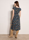 Ditsy Floral Print Milkmaid Midi Dress, Blue, large