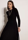 Ribbed Knit Midi Dress, Black, large