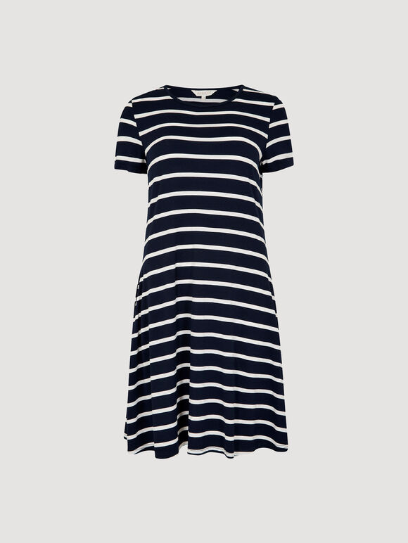 Stripe Jersey Mini Dress, Navy, large