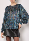 Paisley Sparkle Self Stripe Blouse, Navy, large