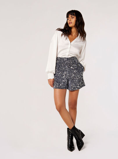 Velvet Sequin Embellished Shorts