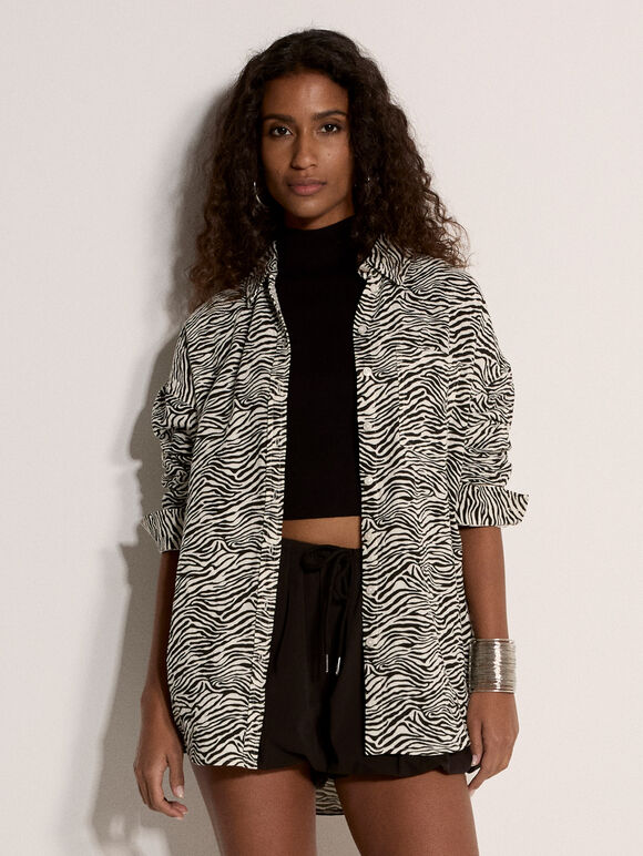 Zebra Print Oversized Shirt, Black, large