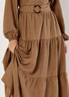 Belted Tiered Maxi Skirt, Brown, large