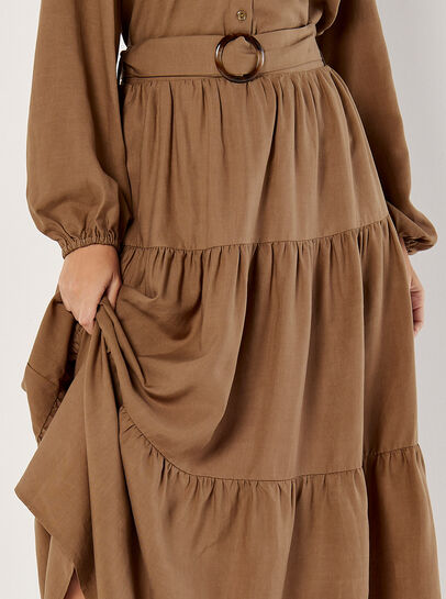 Belted Tiered Maxi Skirt