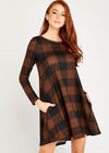 Gingham Long Sleeve Swing Dress, Rust, large