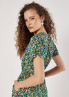 Ditsy Floral Decorative Button Midi Dress, Green, large