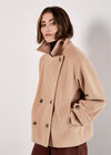 Tailored Short Peacoat Jacket, Brown, large