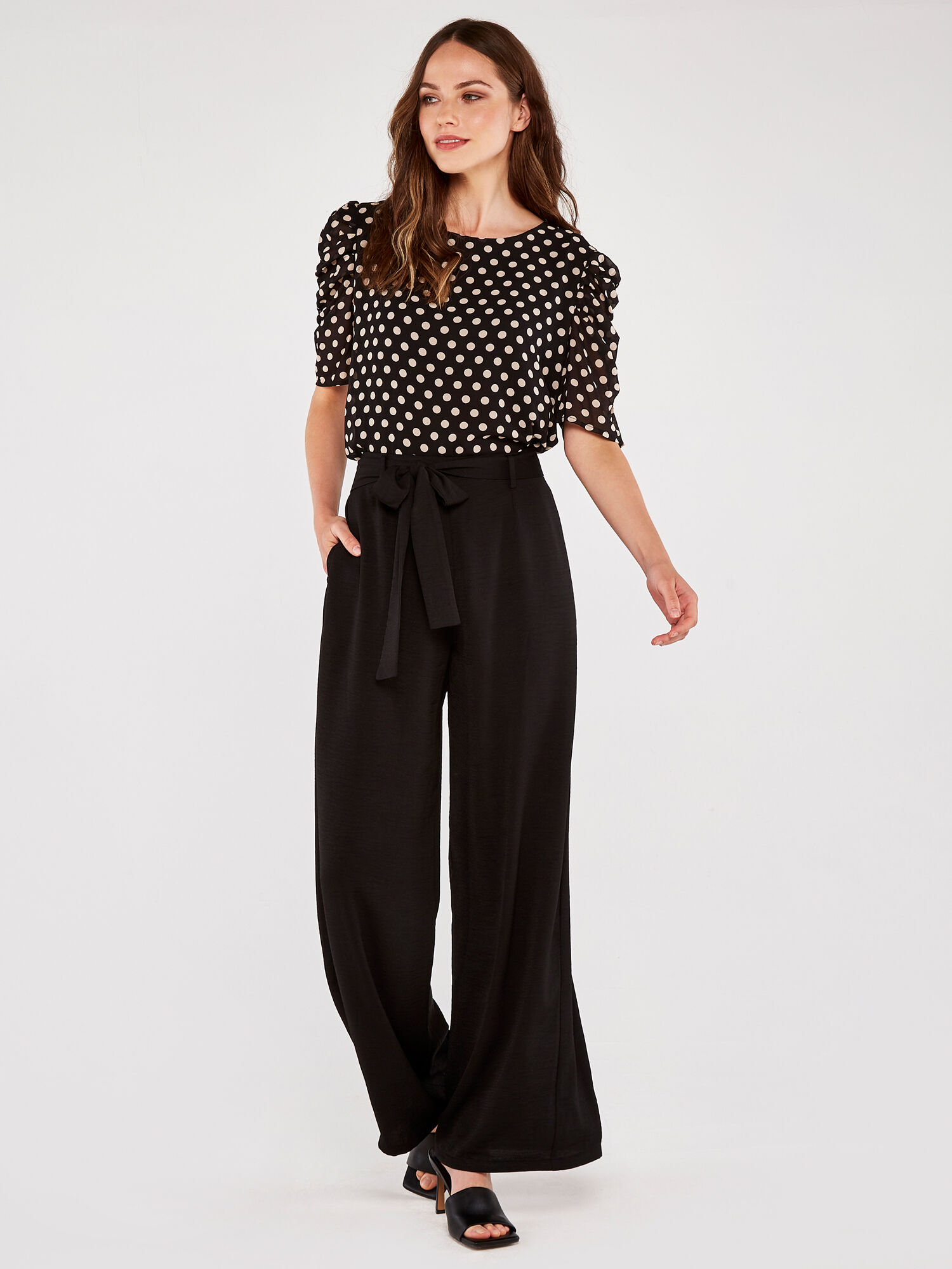 Wide Leg Tie Waist Trousers Apricot Clothing