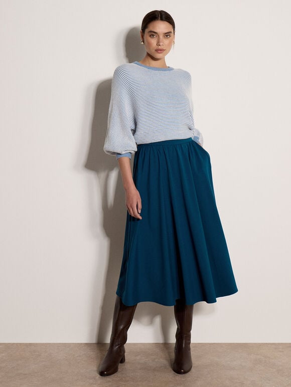 Ribbed Stripe Batwing Jumper, Blue, large
