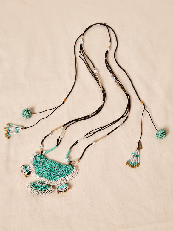 Beaded Necklace, Blue, large