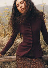 Button-Down Pleat Knit Top, Burgundy, large