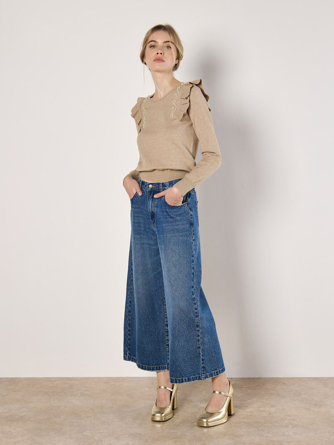 Image of Pearl Embellished Ruffle Jumper