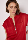 Zip Front Patch Pocket Top, Red, large