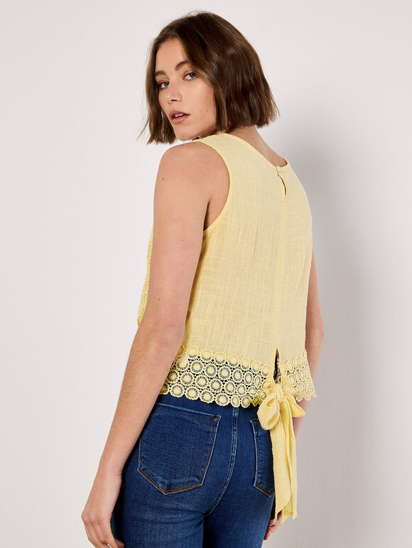 Cotton Lace Bow Top, Yellow, large