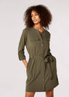 Utility Shirt Mini Dress , Khaki, large
