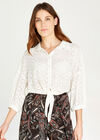 Broderie Anglaise Knot Front Top, Cream, large
