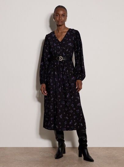 Vintage Floral Smocked Midi Dress