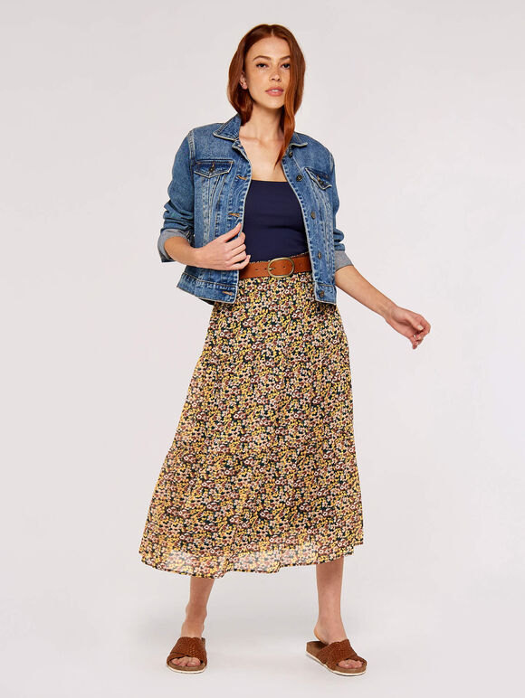 Pansy Ditsy Tiered Skirt, Green, large