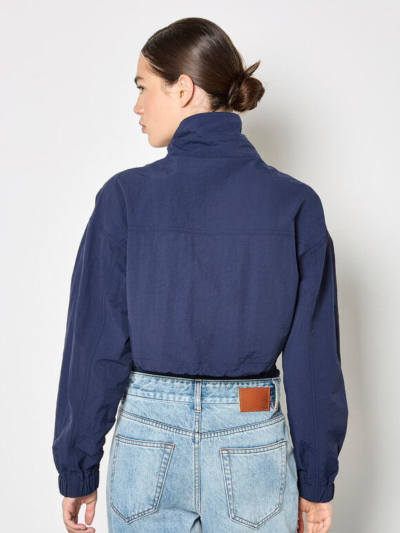 Sporty Cropped Jacket, Navy, large