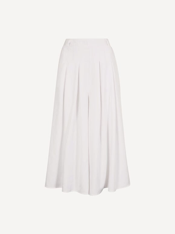 Pleated Wide-Leg Culotte Trousers, White, large
