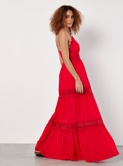 Lace Crinkle Tiered Maxi Dress