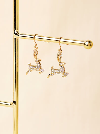 Gold Tone Crystal Reindeer Earrings