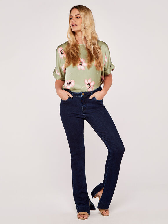 Large Flower Kimono Sleeve Top, Mint, large