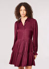 Satin Shirt Mini Dress, Burgundy, large