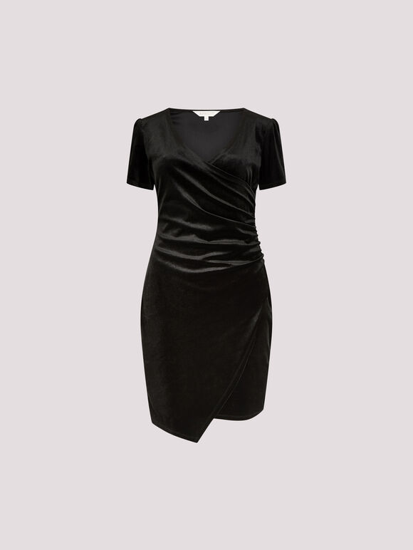 Velvet Ruched Bodycon Mini Dress, Black, large