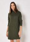 Ribbed Knit Mini Dress, Green, large