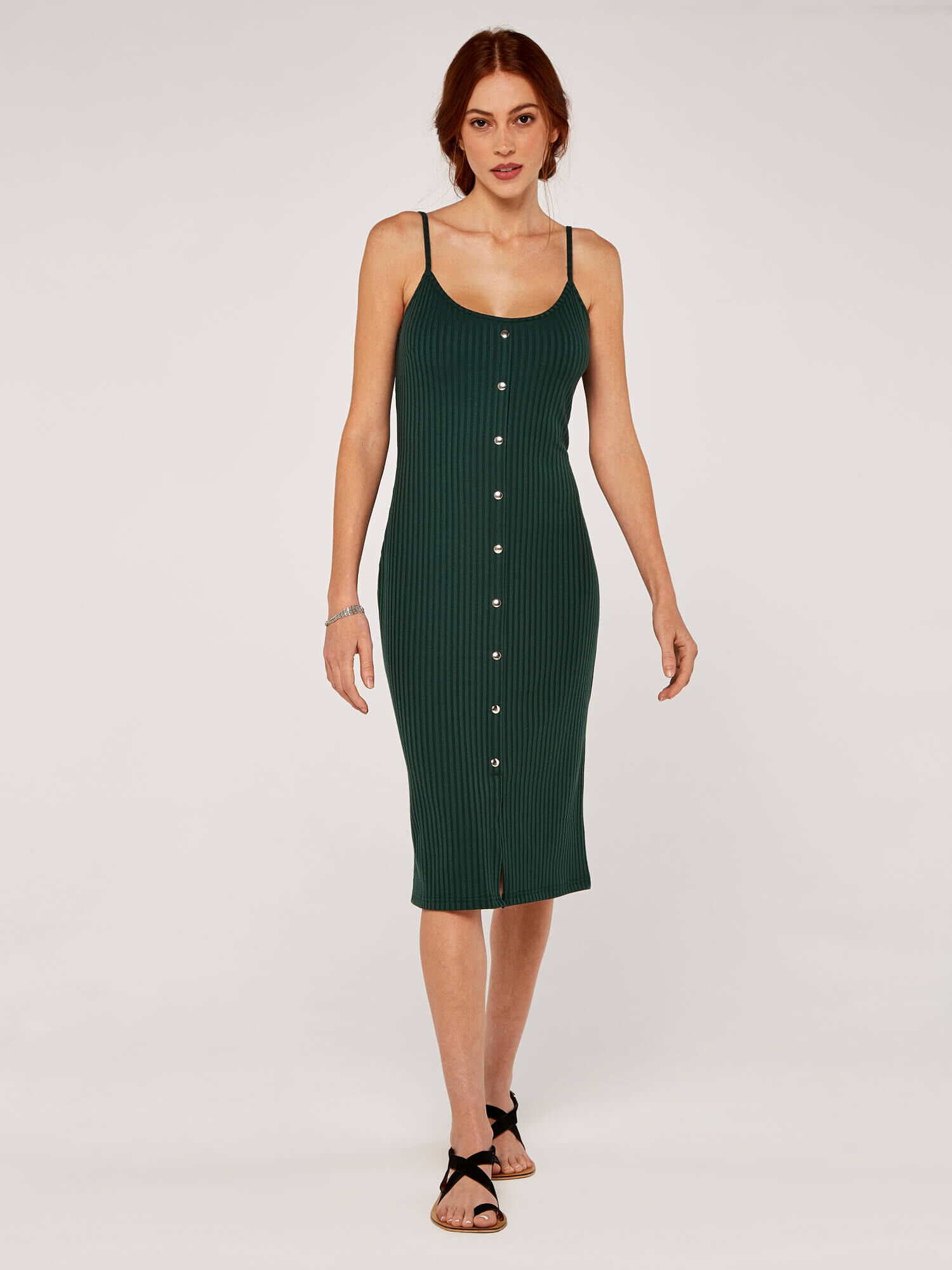 Ribbed Cami Midi Dress Apricot Clothing