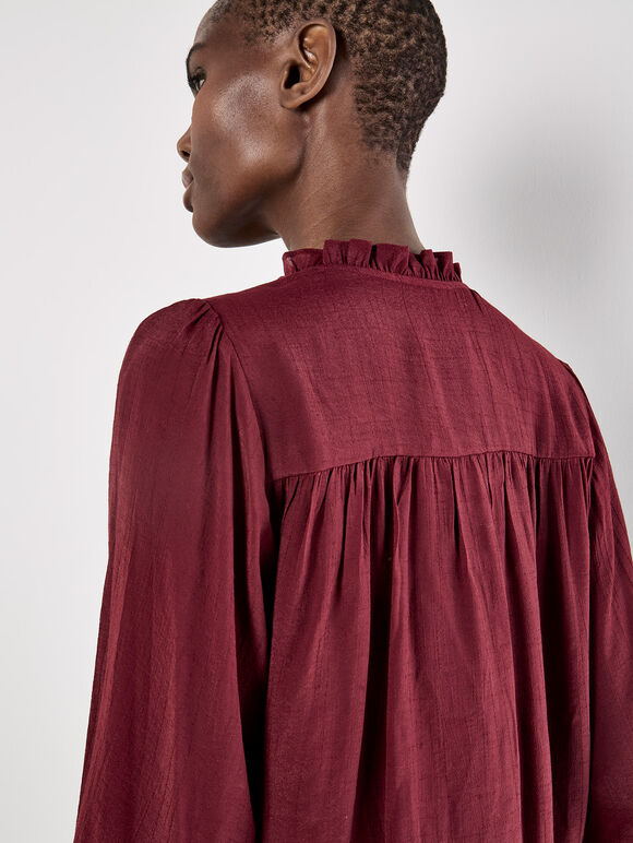 Ruffle Collar Blouse, Burgundy, large