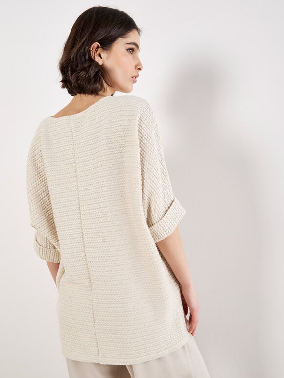 Textured Cable Knit Batwing Oversized Top, Stone, large