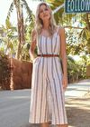 Cami Stripe Tie Jumpsuit, Khaki, large