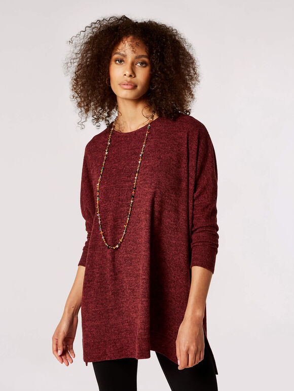 Ribbed Side Split Top, Burgundy, large