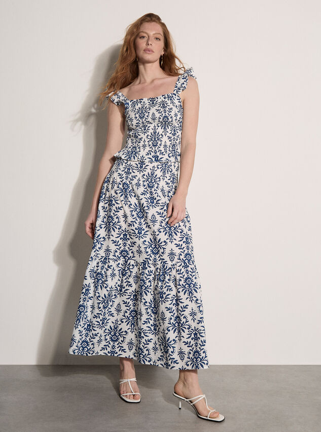 Folk Ikat Shirred Crop Top

, Cream, large