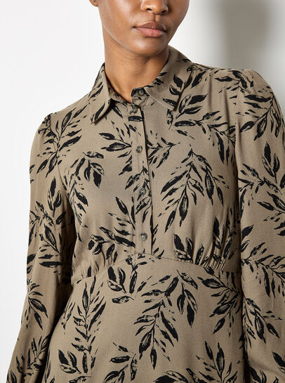 Leaf Print Shirt Mini Dress