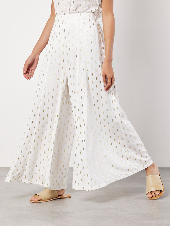 Foil Speckle Flowy Trousers, White, large