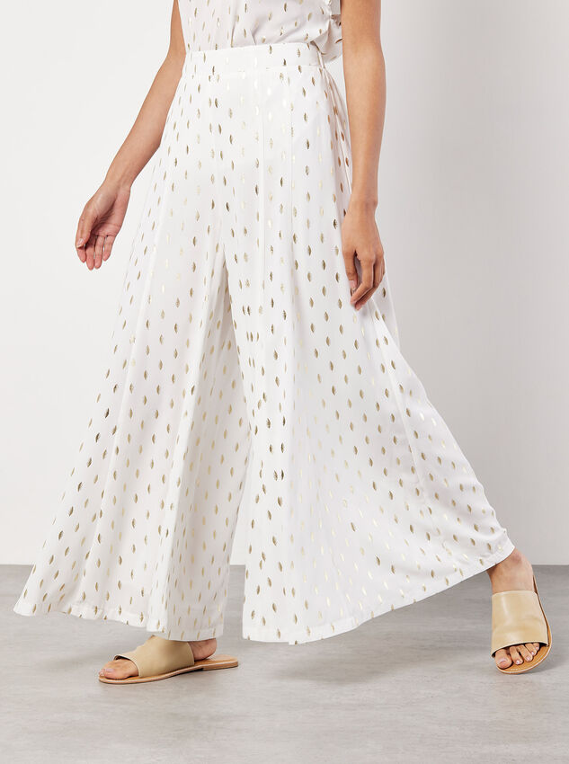 Foil Speckle Flowy Trousers, White, large