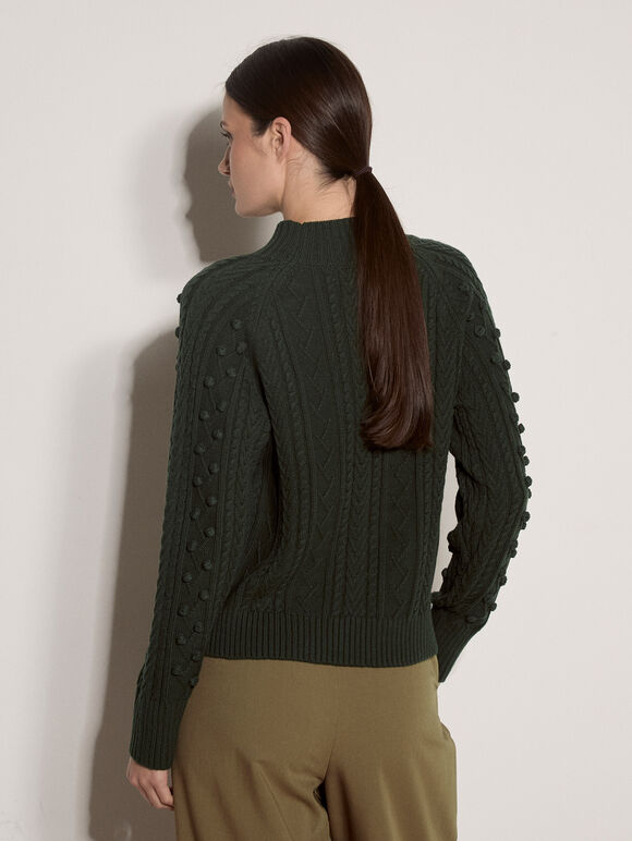 Bobble Cable Knit Jumper, Green, large