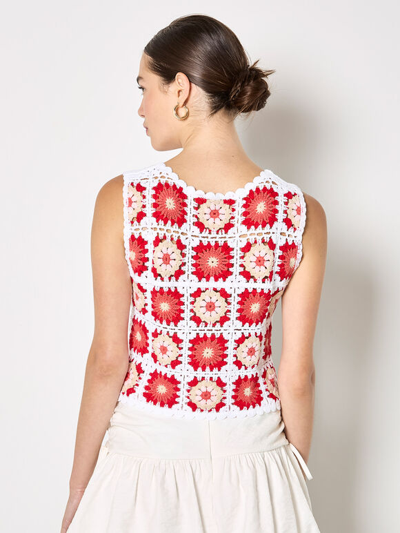 Crochet Squares Vest Top, Red, large