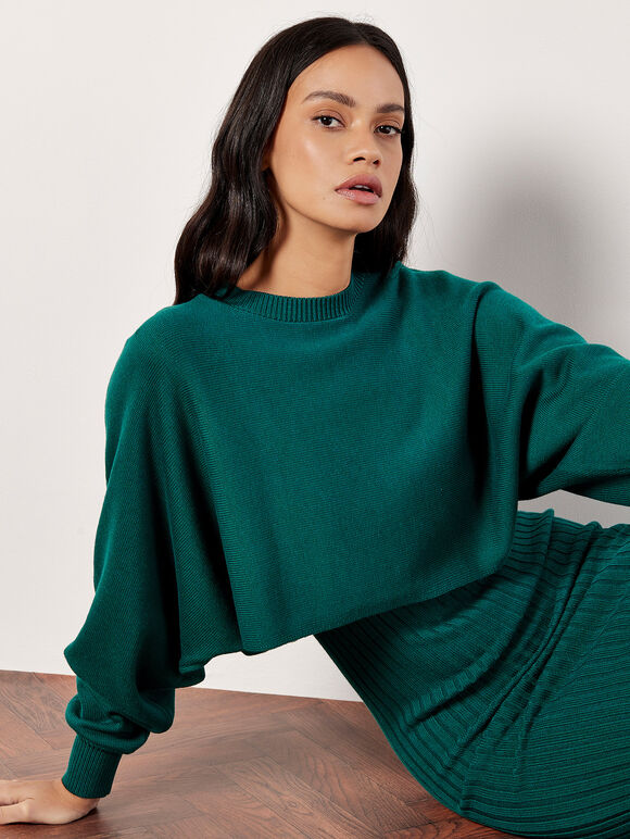 Cropped Batwing Jumper, Green, large