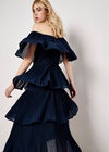 Plisse Tiered Bardot Midi Dress, Navy, large