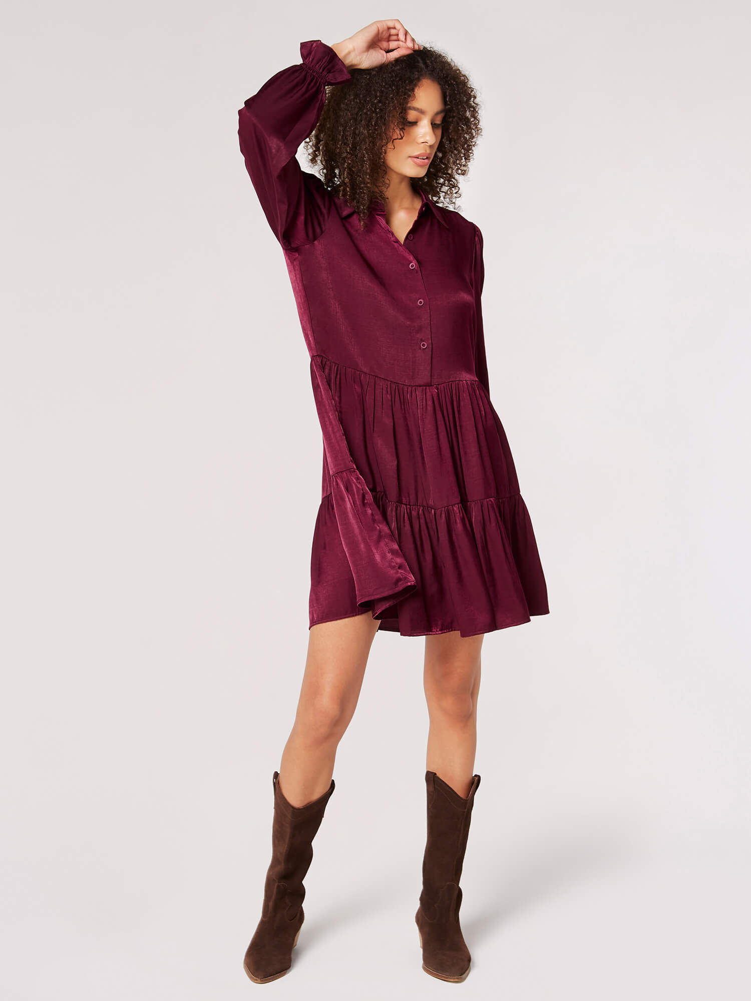 Burgundy shirt dress sales