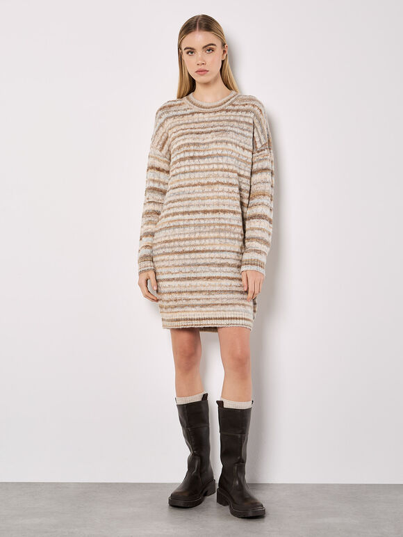 Tonal Stripe Jumper Mini Dress, Stone, large