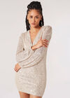 Sequin Wrap Bodycon Mini Dress, Stone, large