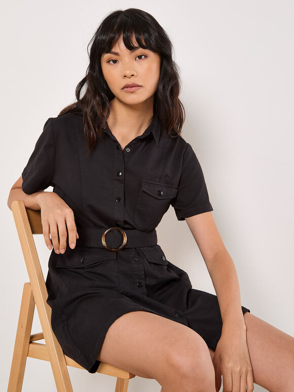 Utility Cargo Mini Dress, Black, large